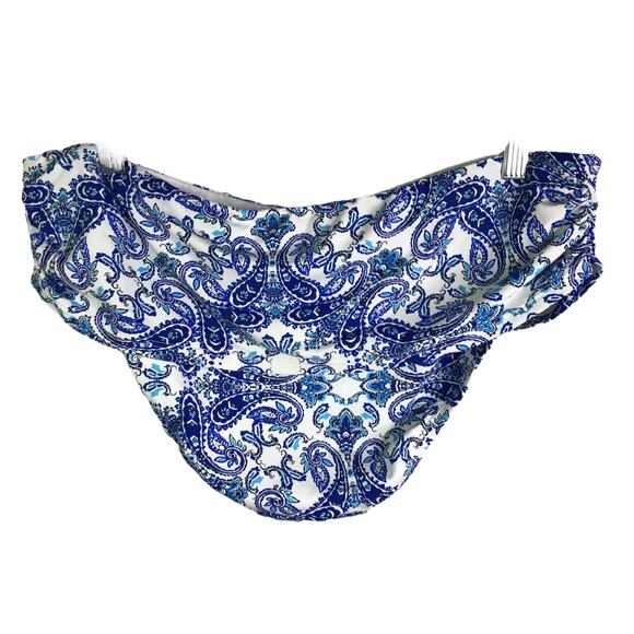 Bleu Rod Beattie Ruched Hipster Bikini Bottoms Womens 14 Blue White Paisley NWT - Picture 3 of 7